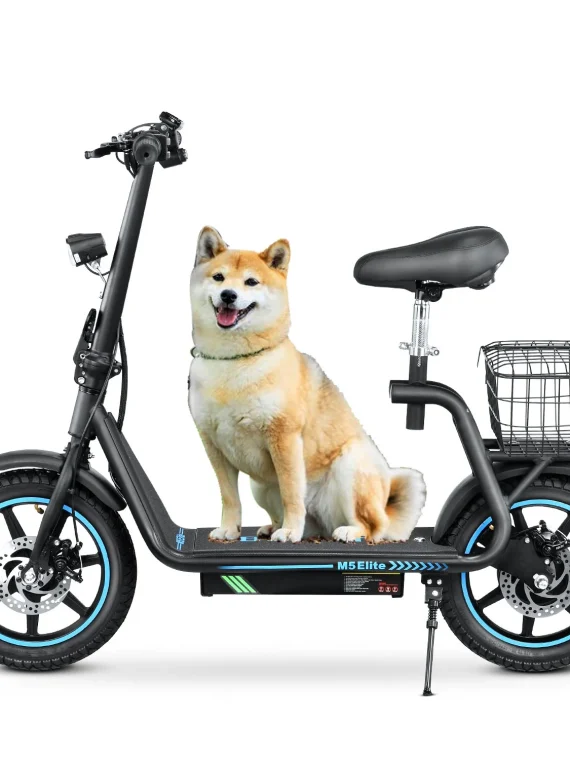 BOGIST Electric Scooter for Adults with Seat, 500W Motor(Peak 800W), 25mph, 45km Range, 48V 13Ah, Electric Bicycle with Basket, BOGIST M5 Elite,Blue