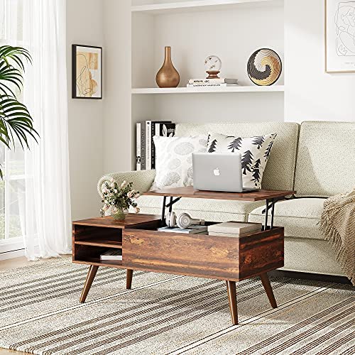 WLIVE Lift Top Coffee Table with Hidden Compartment & Adjustable Storage Shelf