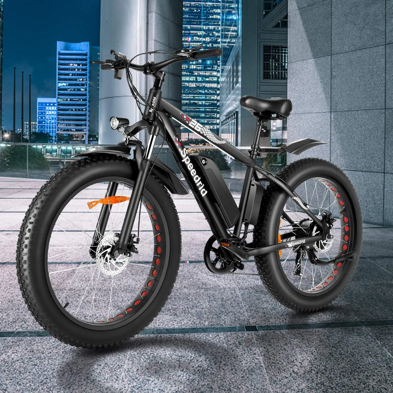 Speedrid Electric Bike 48V 500W Fat Tire Electric Bike Snow Bike 26′′ 4.0, 48V 10Ah Removable Battery and Professional 7 Speed