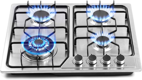 22′′x20′′ Built in Gas Cooktop 4 Burners Stainless Steel Stove with NG/LPG Conversion Kit Thermocouple Protection and Easy to Clean (20Wx22L)