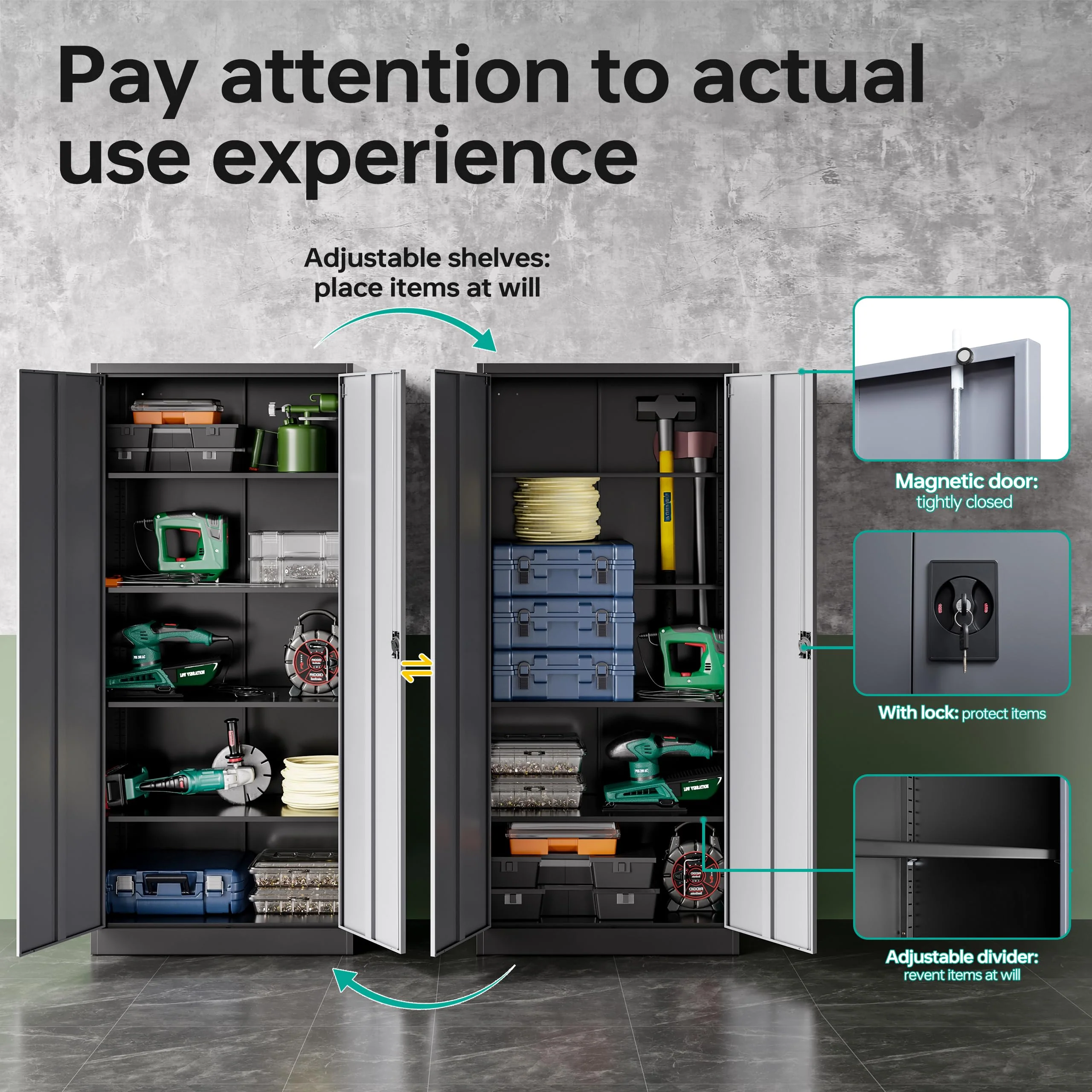 SISESOL Metal Garage Storage Cabinet with Doors and Shelves, 71