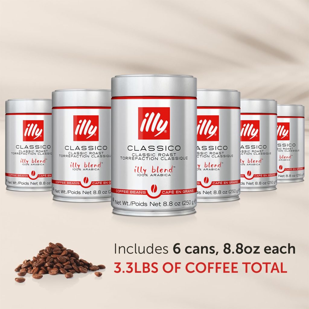 illy Whole Bean Coffee Classico Medium Roast, 100% Arabica, Caramel & Jasmine Notes, 8.8 oz, 6 Pack