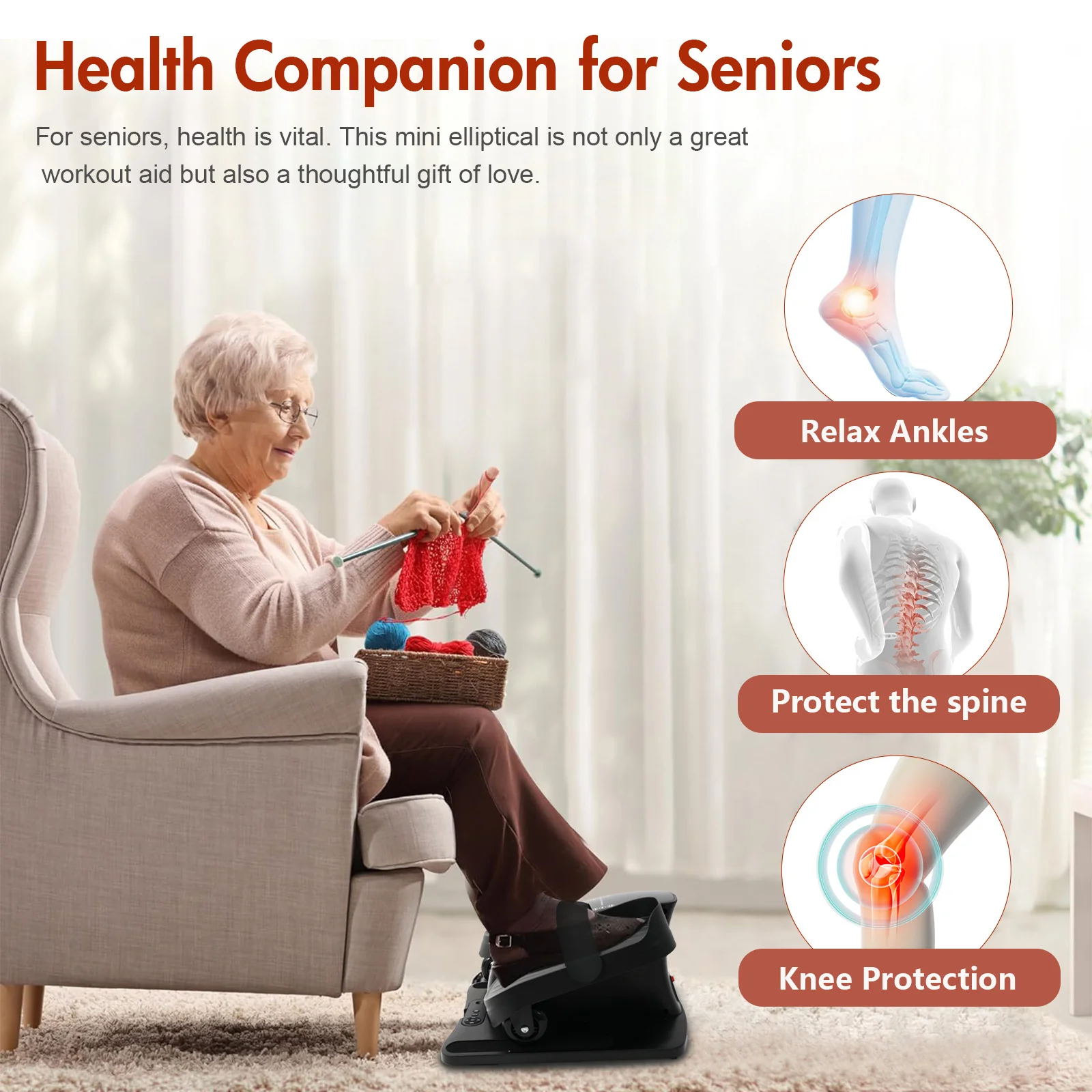 Baokaler Under Desk Elliptical Machine, Ellipse Leg Exerciser for Seniors Fully Assembled, Quiet and Portable Seated Pedal Exerciser with Remote Control