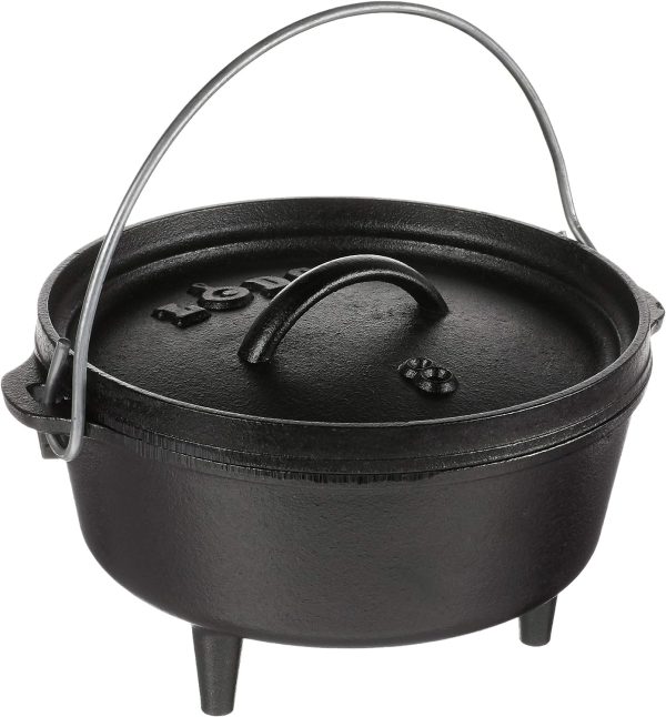 2 Quart Pre-Seasoned Cast Iron Camp Dutch Oven with Lid Dual Handles Use in the Oven, on the Stove, on the Grill or over the Campfire Black
