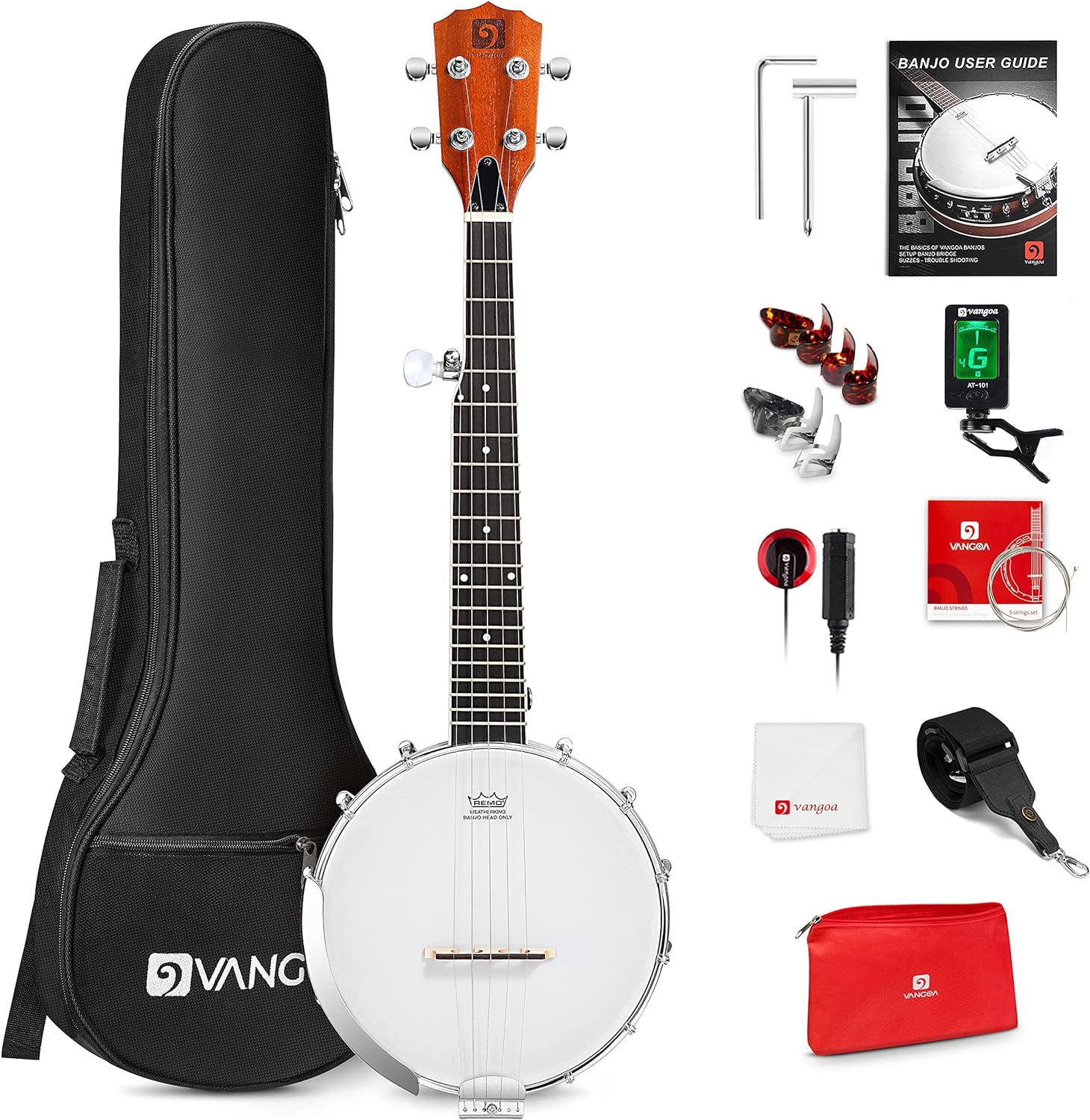 26-Inch Tenor Banjo by String: Portable Travel Kit with Remo Head, Mahogany Body, Bronze Strings, and Carrying Bag for Beginners
