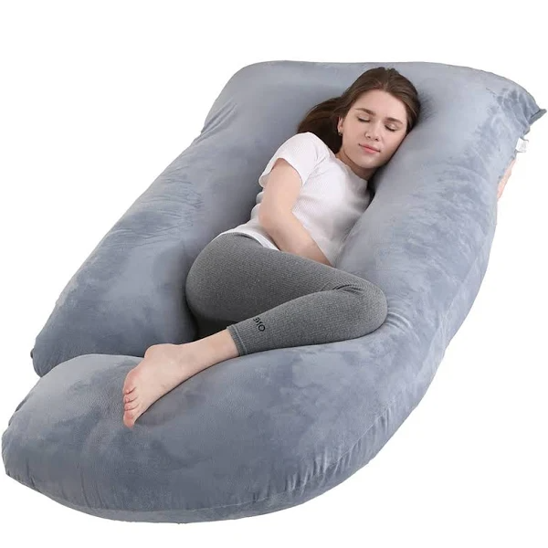 Jcickt Pregnancy Pillow J Shaped Full Body Pillow with Velvet Cover Grey Maternity Pillow for Pregnant Women, 60 Full Body Pillows