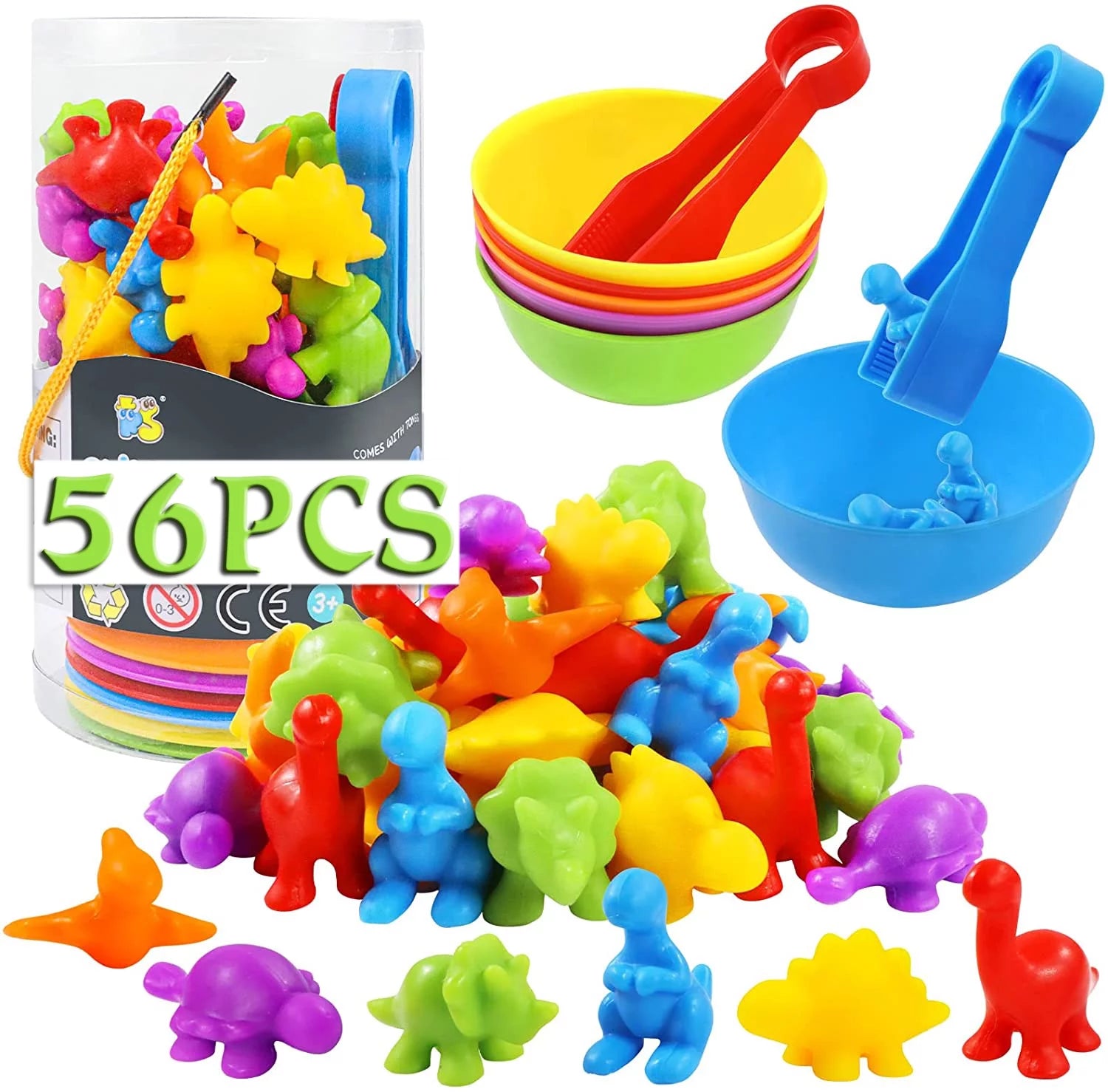 Counting Dinosaur Toys Matching Games with Sorting Bowls Preschool Learning Activities for Math Color Sorting Educational Sensory Montessori STEM Toy Sets for Kids Aged 3+ Years Old Boys Girls