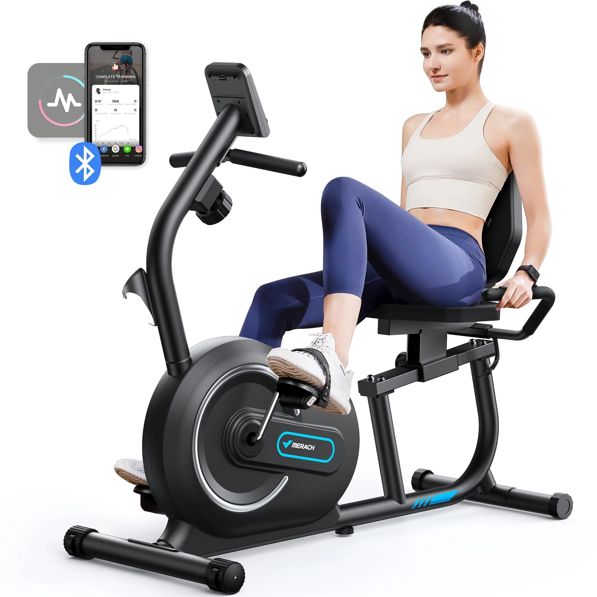 MERACH Recumbent Exercise Bikes for Home Sit Down Stationary Bicycle Magnetic 8 Levels Resistance Indoor Cycling Bike with Free APP