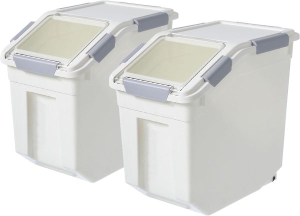 10 Liter / 20 lbs Rice Storage Container with Measuring Cup, BPA free, For Rice | Grain | Pet Food | Flour, 2 count, White