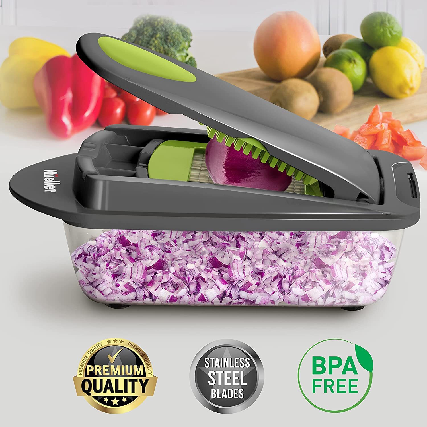 Premium 10-in-1 Vegetable Chopper with 8 Blades, Stainless Steel, BPA-Free, Includes Container for Easy Meal Prep