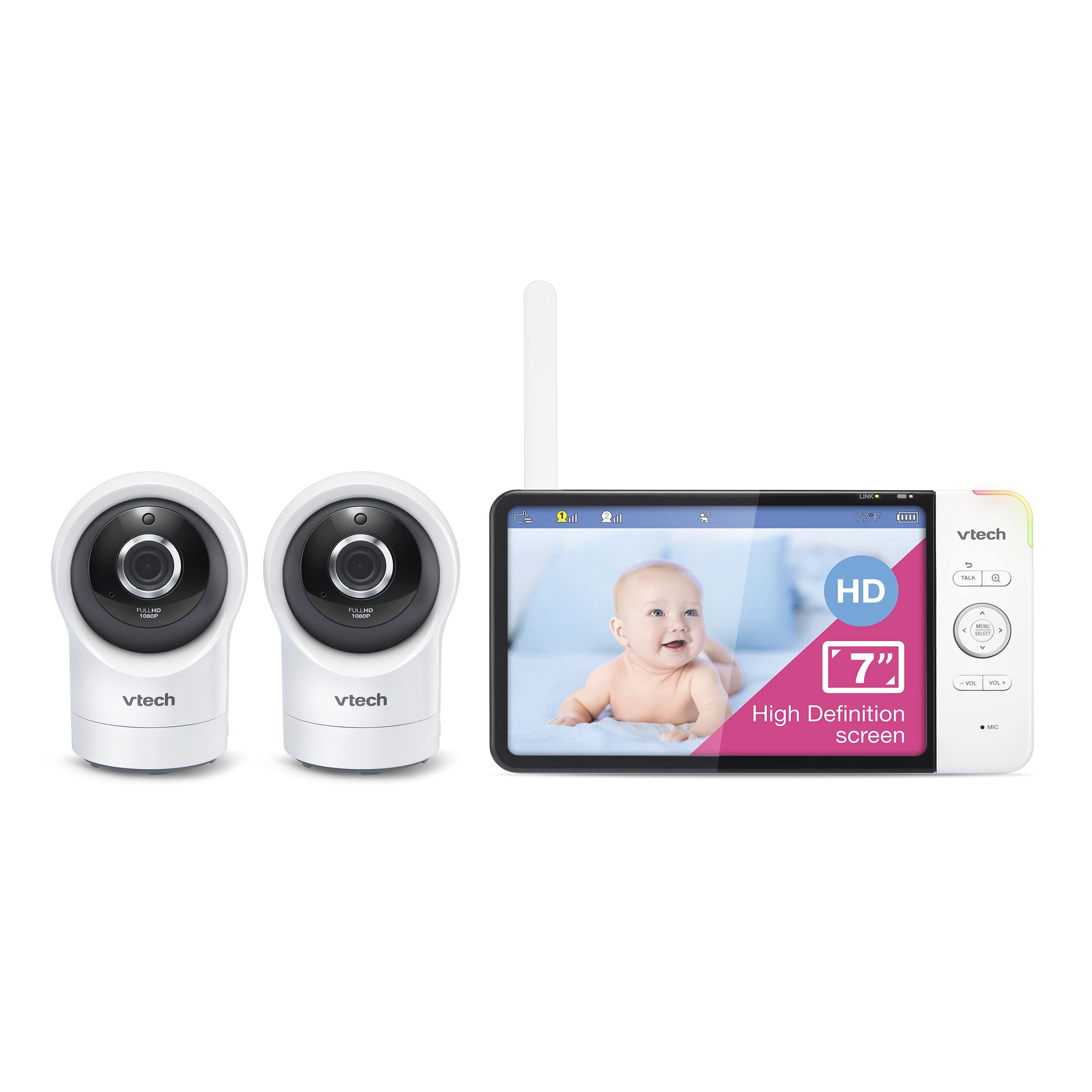 VTech RM7764-2HD Smart Baby Monitor with 1080p FHD, Night Vision, Temperature Sensor, 360° Pan & Tilt, Two-Way Talk