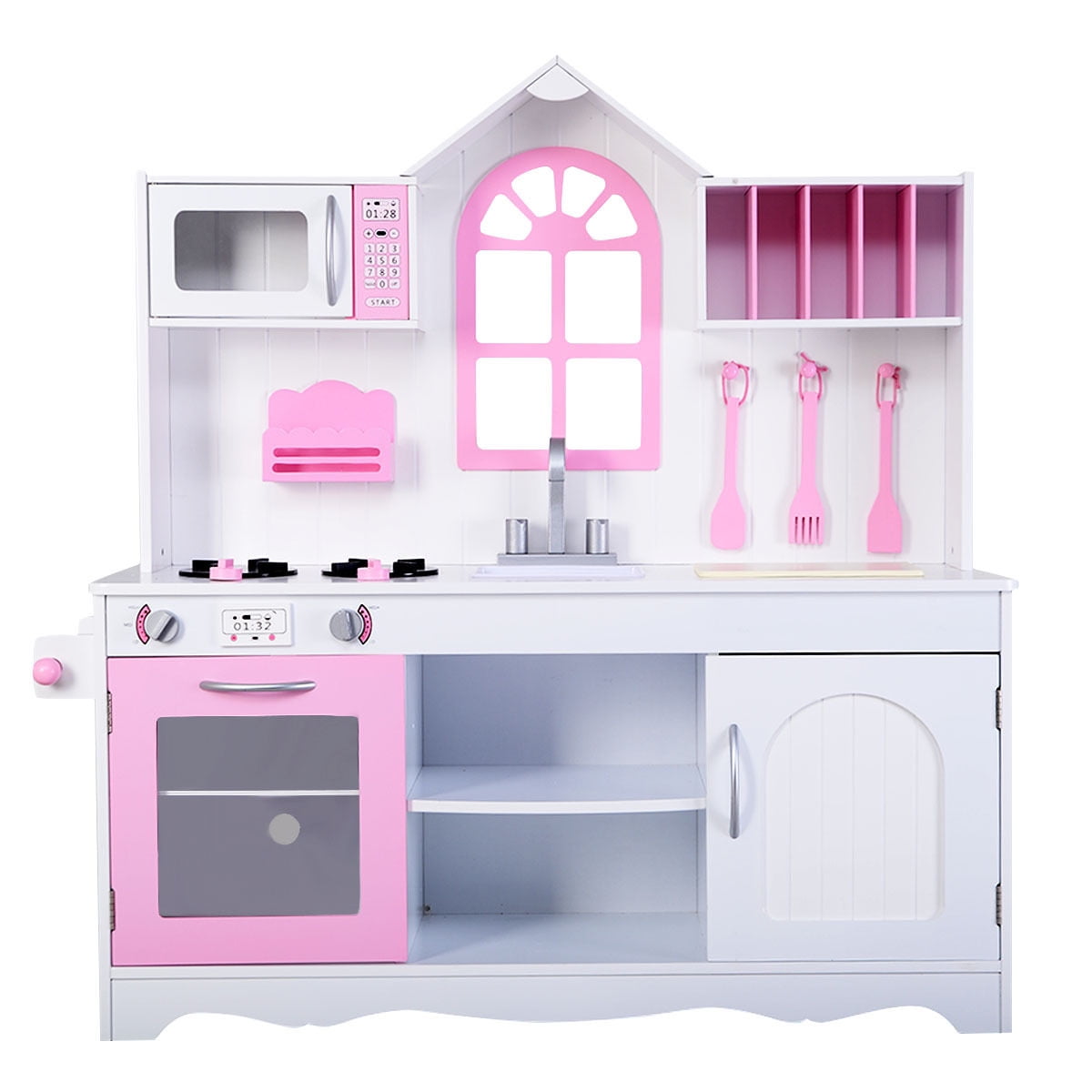 Costway Kids Wood Kitchen Toy Cooking Pretend Play Set Toddler Wooden Playset