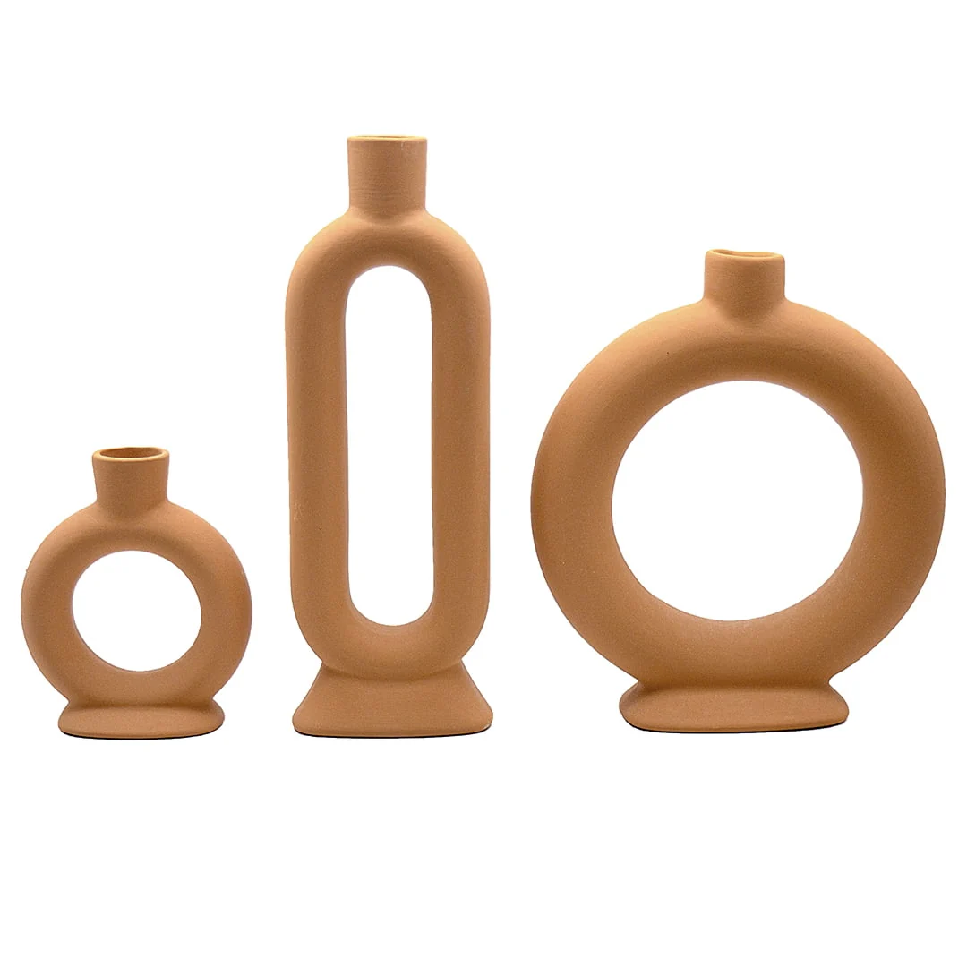 Koyal Wholesale Ceramic Abstract Taper Candle Holders For Candlesticks, Set of 3 - Matte Terracotta