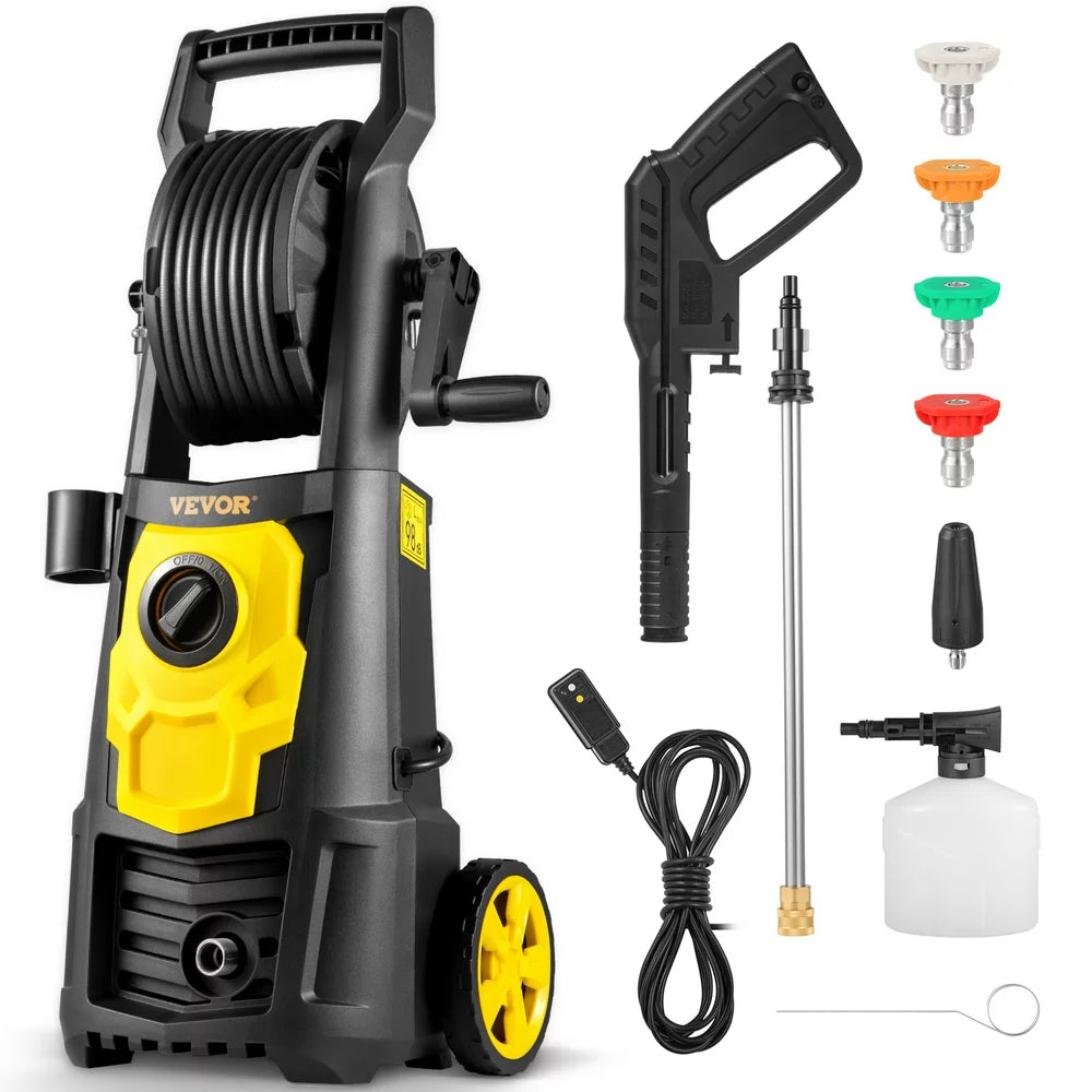 VEVOR 2000 PSI Electric Pressure Washer, 1.76 GPM, 1500W Motor, 30 Ft Hose & Reel, 5 Nozzles, IPX5