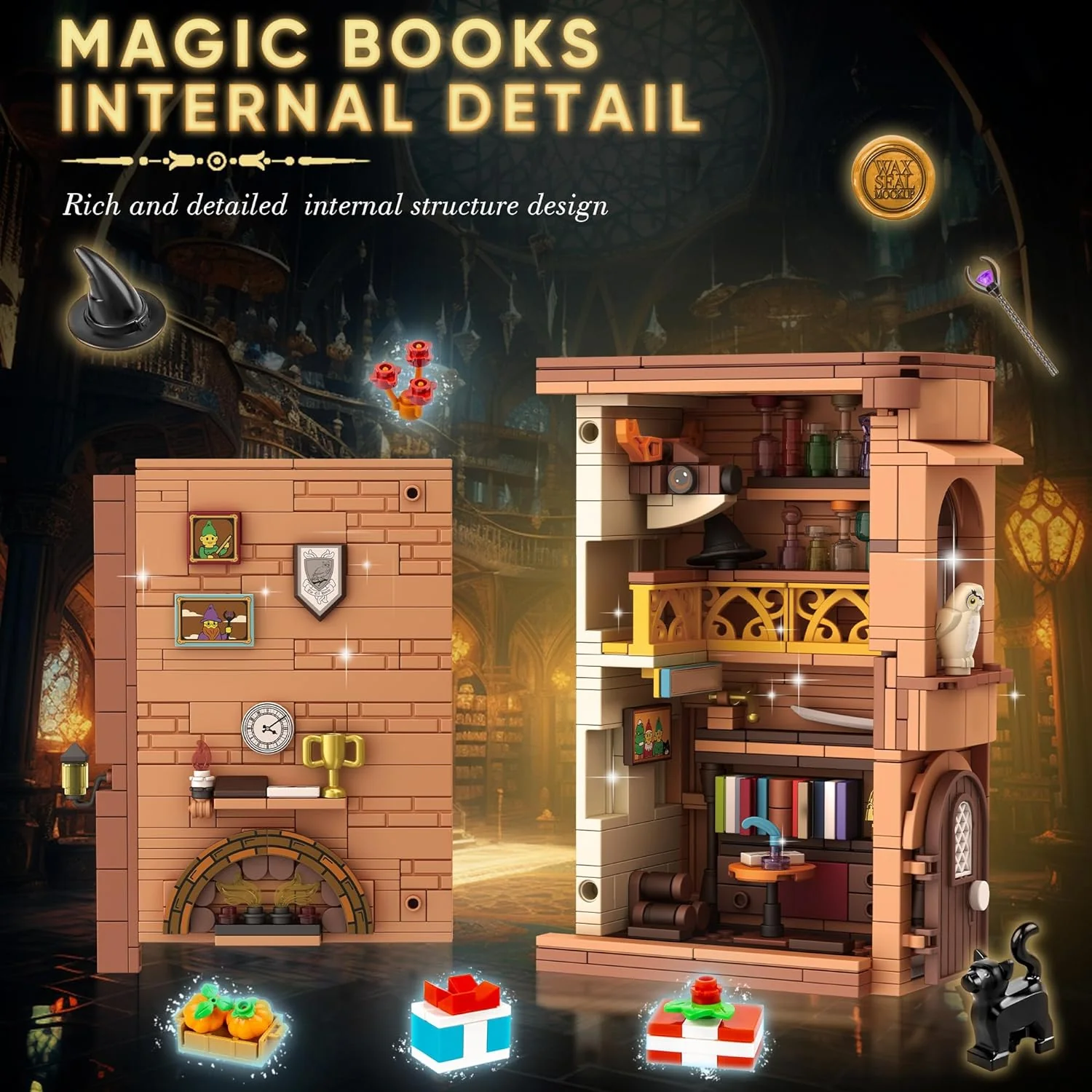 Bookend Magic House Building kit, Home Decorative for Building Block Toy, Bookcase Miniature House Model Building, Cool Bookshelf Organizer and Home Decor 1488pcs
