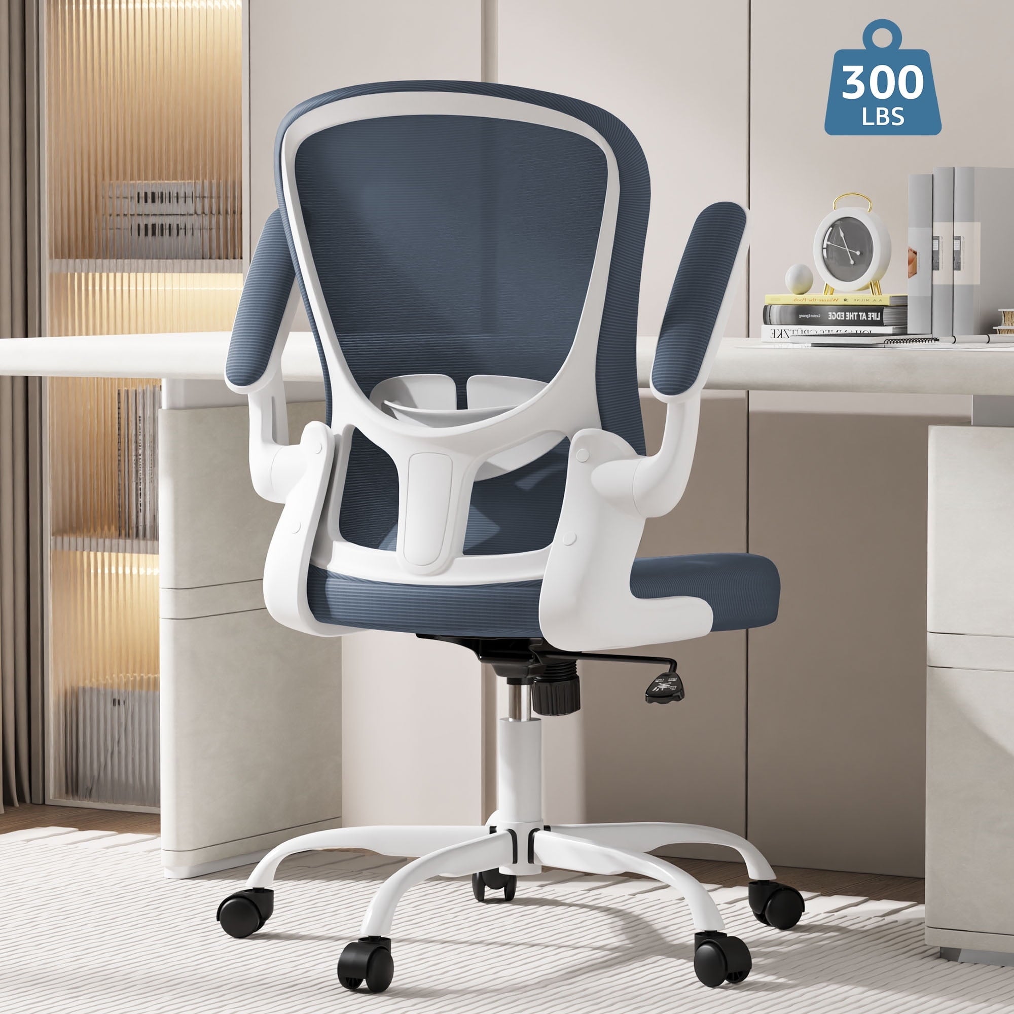 Lioncin Ergonomic Office Chair, Comfort Home Office Task Chair, Lumbar Support Computer Chair with Flip-up Arms and Adjustable Height,Dark gray