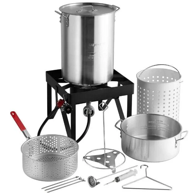 30 Qt Deluxe Aluminum Turkey Deep Fryer Kit Steamer Stock Pot Propane LP Outdoor