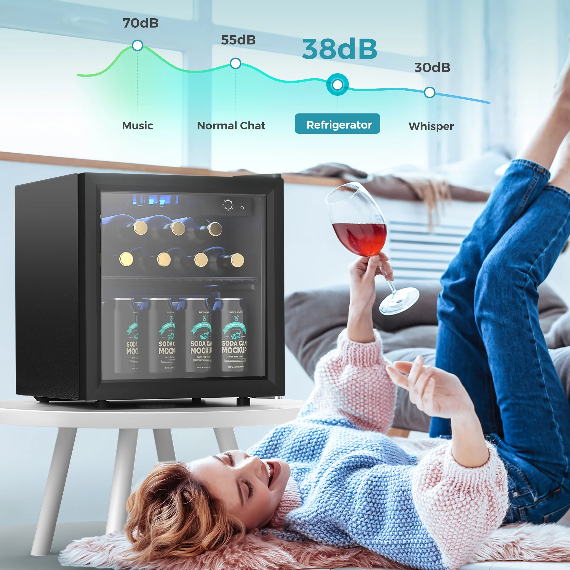 EUHOMY 55 Can Beverage Refrigerator Cooler-Mini Fridge Glass Door (1.3cu.ft) Wine Cooler