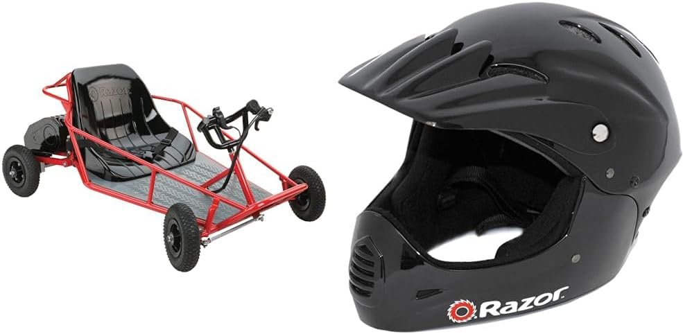 Dune Buggy – Red and Razor Full Face Youth Helmet, Black – Electric 350W Buggy with 8′′ Tires and Helmet for Ages 8+