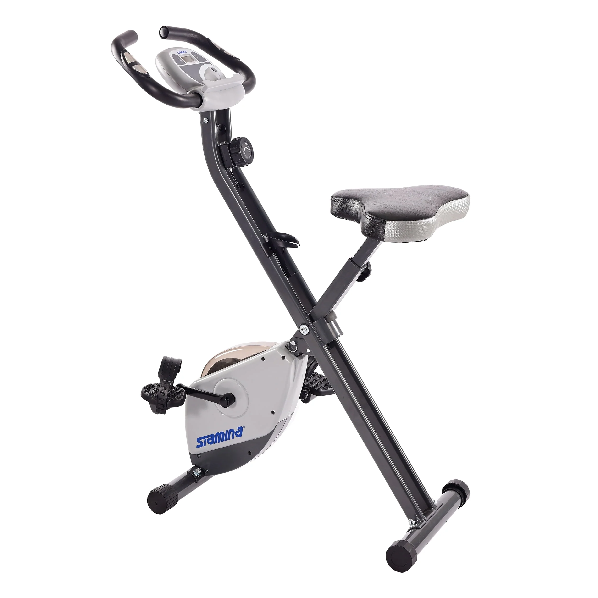 Stamina Cardio Folding Exercise Bike with Heart Rate Sensors and Extra Wide Padded Seat