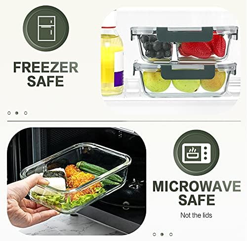 10 Packs 30 oz Glass Meal Prep Containers,Glass Food Storage Containers with Lids,Airtight Glass Lunch Bento Boxes,Microwave,Freezer and Dishwasher,Gray