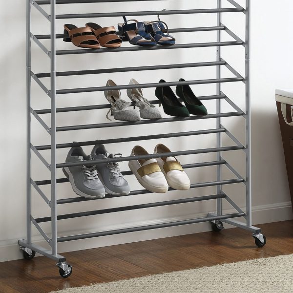 10-Tier Rolling Shoe Rack, Silver Finish, up to 30 Pair of Shoes