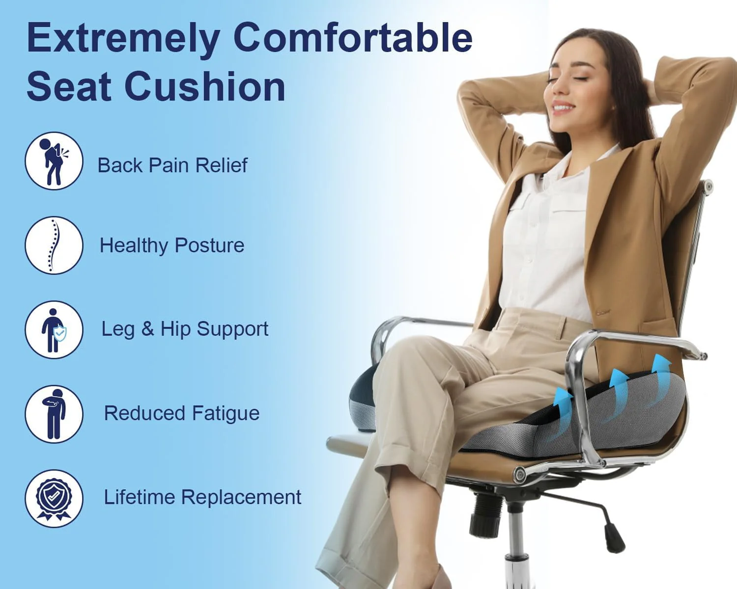 Premium Memory Foam Seat Cushion - 2024 Upgraded X-Large Seat Cushion for Office Chairs,Relief of Sciatica/Hip/Tailbone Pain When Sitting in Office or Home Chairs, for Office/Car/wheelchairs