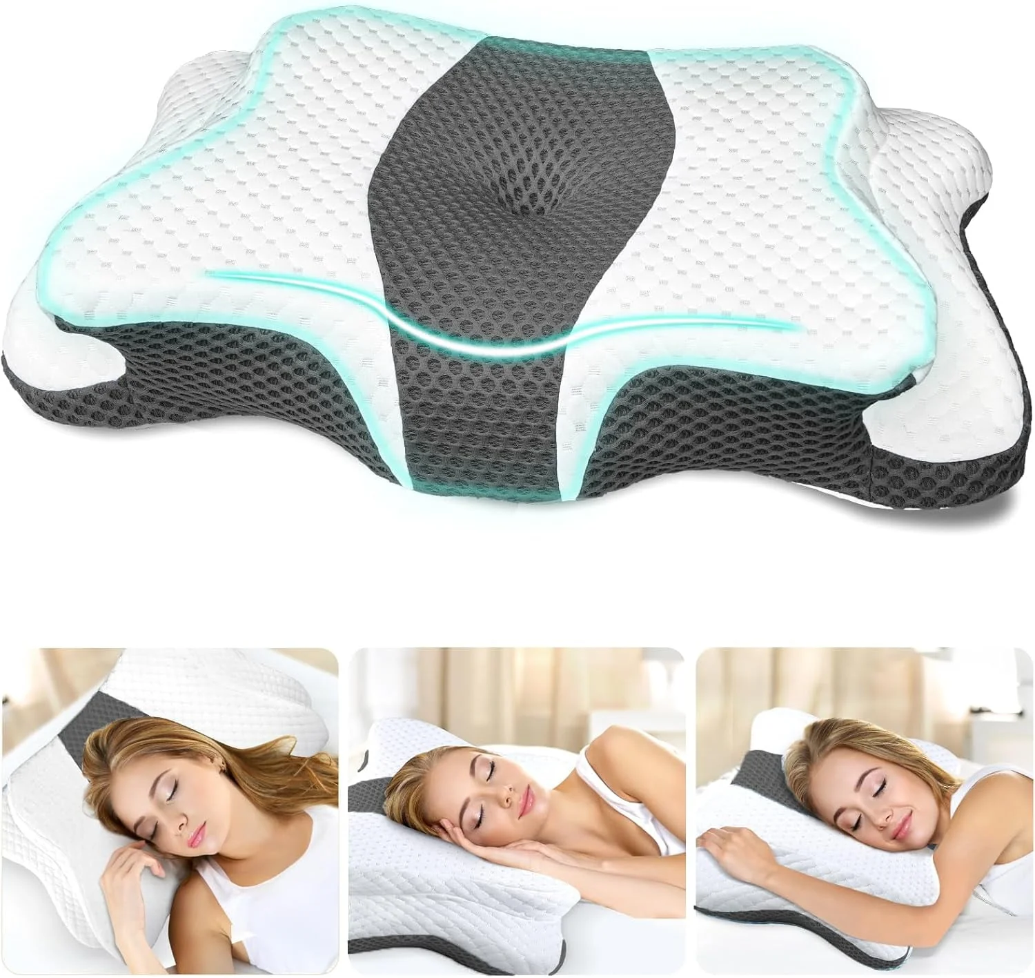 5X Pain Relief Cervical Pillow for Neck and Shoulder Support,Ear Piercing Pillow Design Cervical Memory Foam Pillows, Orthopedic Ergonomic Neck Pillow,Contour Bed Pillow for Side,Back,Stomach Sleeper