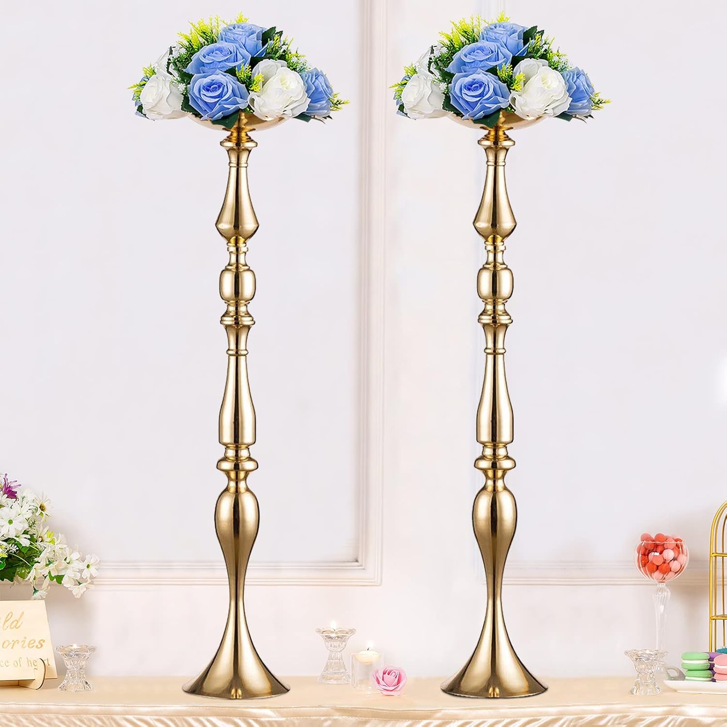 Elegant Silver Metal Wedding Centerpiece Stand 31.5′′ – Tall Tabletop Decor for Events & Parties