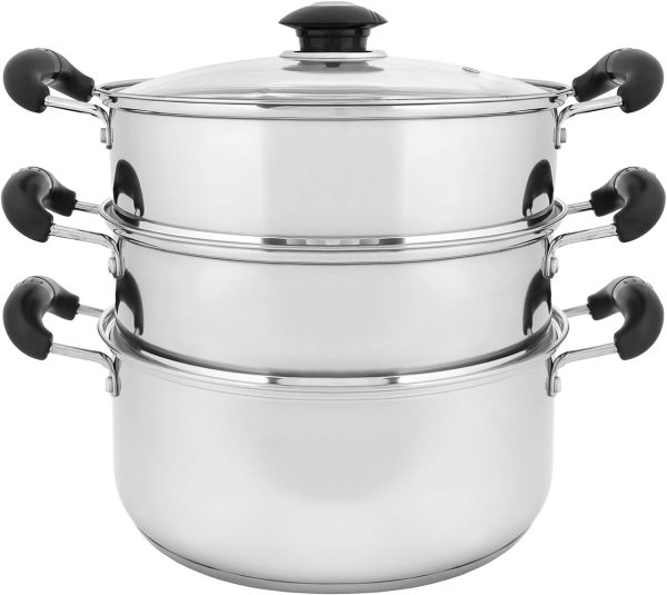 10 Stainless Steel 3 Tier Steamer Steaming Pot Cookware 24 CM (Induction Compatible)
