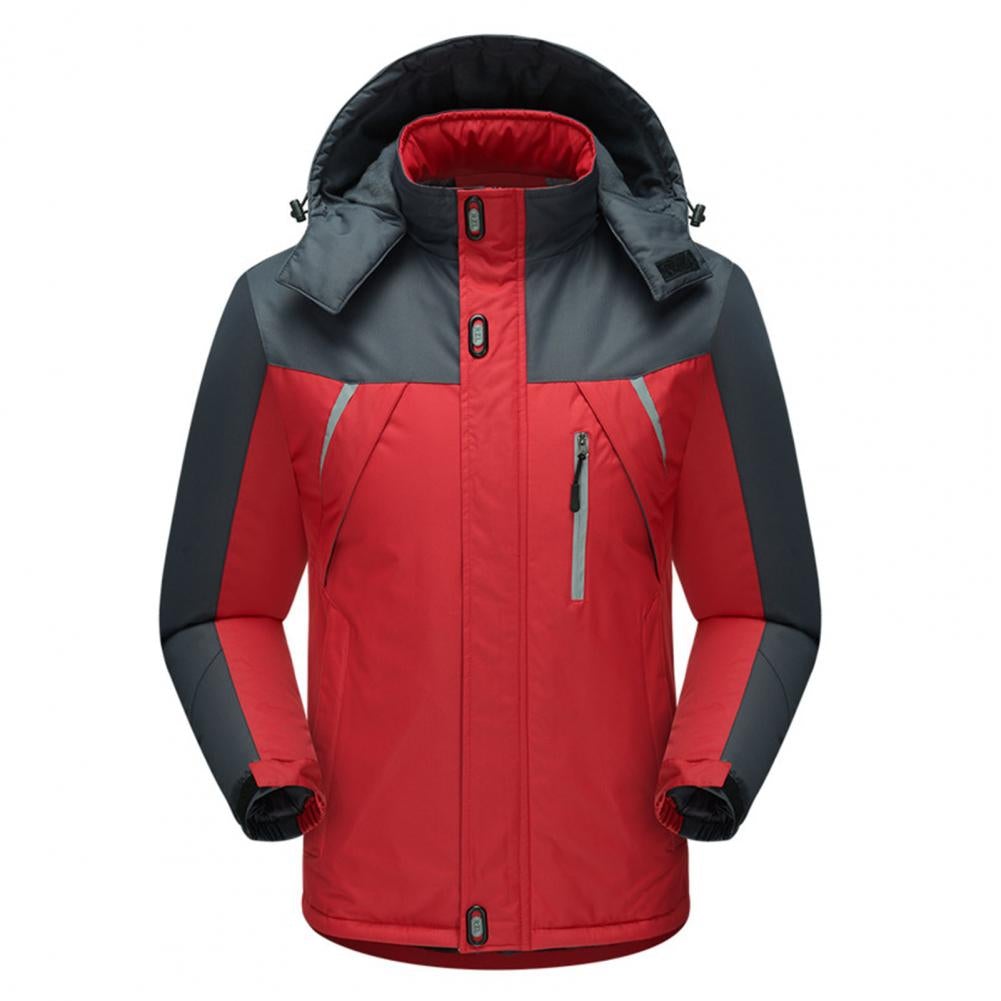 Outdoor Vintage Thick Jacket Coat Men Contrast Colors Hooded Windproof Reflective Stripe Down Coat Waterproof Pockets Hat Jacket