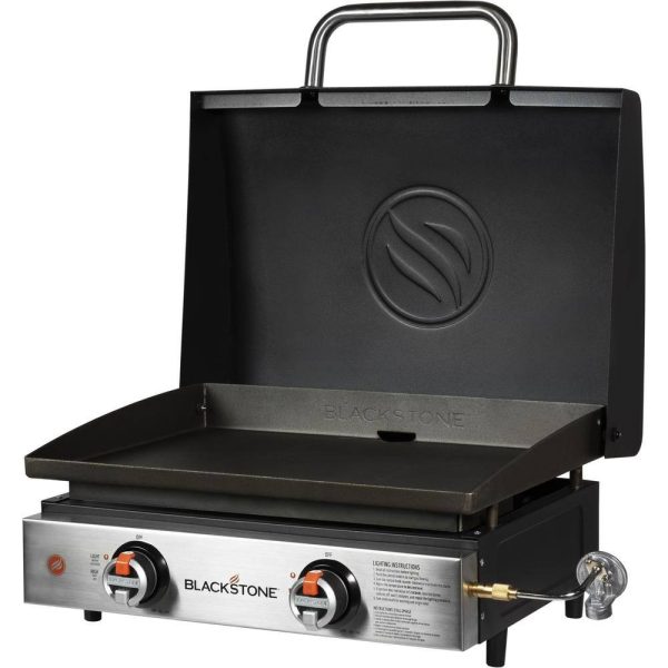 1813 22 in. 2 Burner and Stainless Steel with Hood Tabletop Griddle in Black