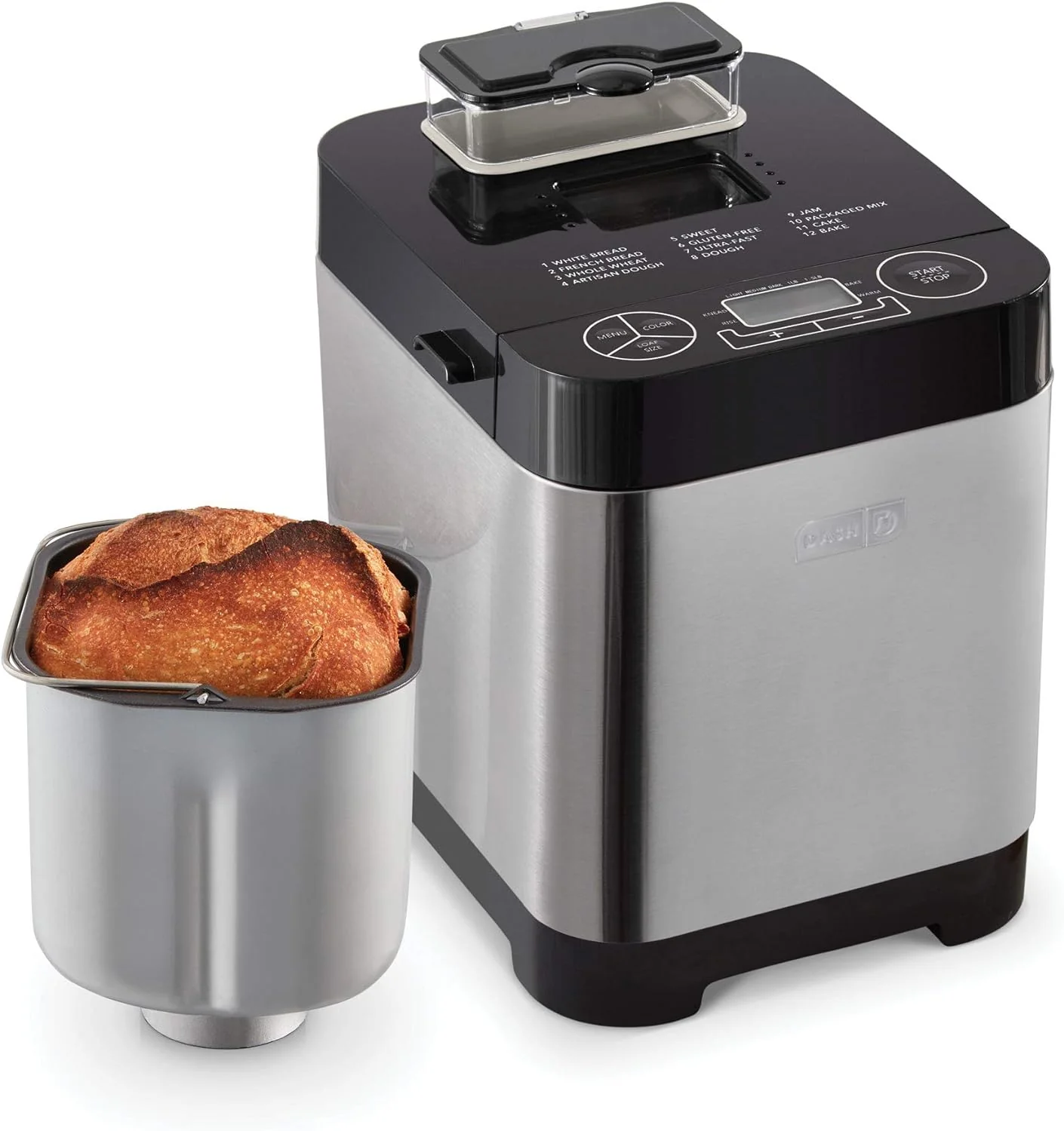 Dash Everyday Stainless Steel Bread Maker, Up to 1.5lb Loaf, Programmable, 12 Settings + Gluten Free & Automatic Filling Dispenser - Black
