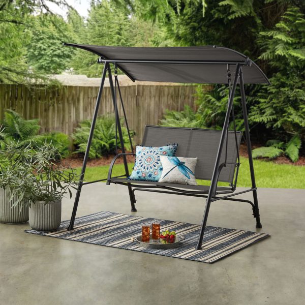 2 Person Steel Canopy Porch Swing Black/Gray