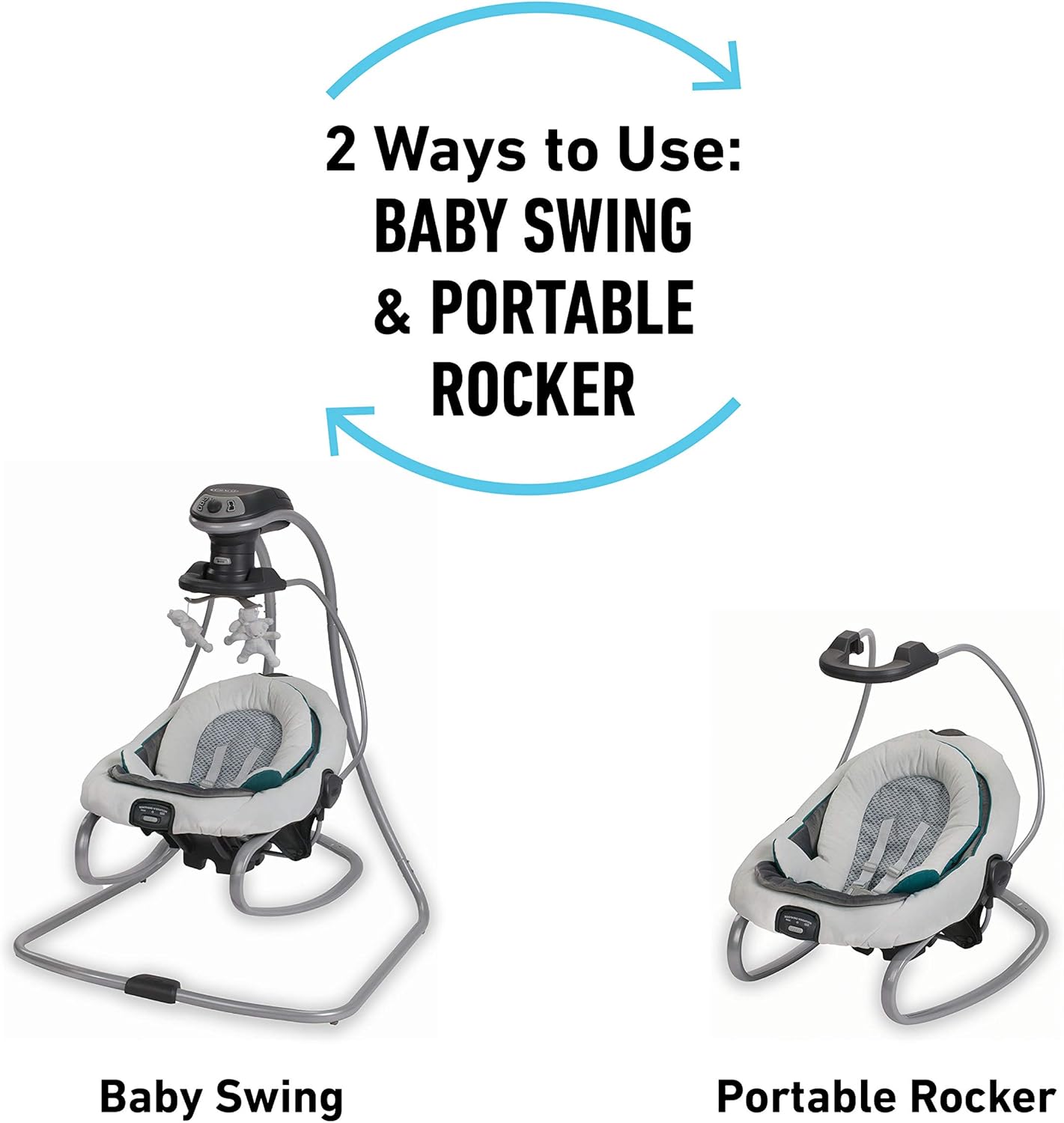 Graco DuetSoothe Swing and Rocker, Sapphire, 3-Position, 2-Speed Vibration, Portable with Carry Handles