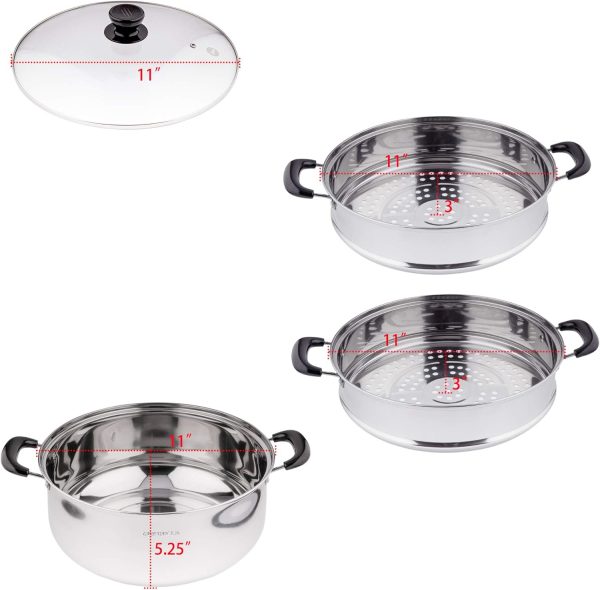 3 Tier Multi Tier Layer Stainless Steel Steamer Pot For Cooking With Stackable Pan Insert/Lid, Food Steamer, Vegetable Steamer Cooker, Steamer Cookware Pot, Vaporeras Para Tamales, Multilayer 16 qt