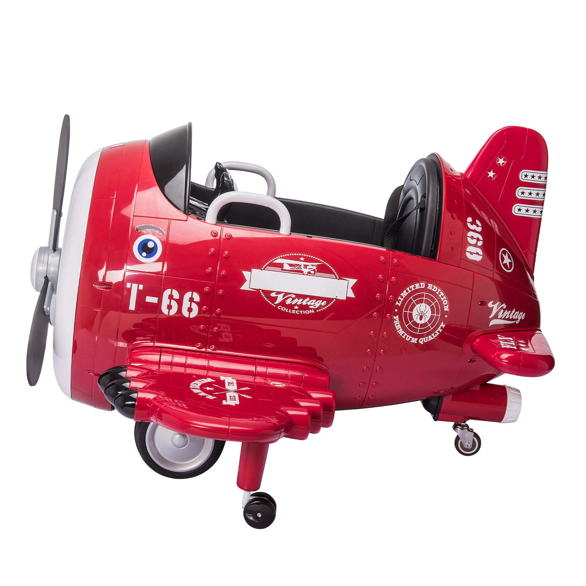 2V Electric Kids Ride On Toy Plane With Usb, Fm, Wind Driven Propeller, 360 Degree Rotating By 2 Joysticks, Remote Control For Kids 3 To 6, Red Red Polypropylene