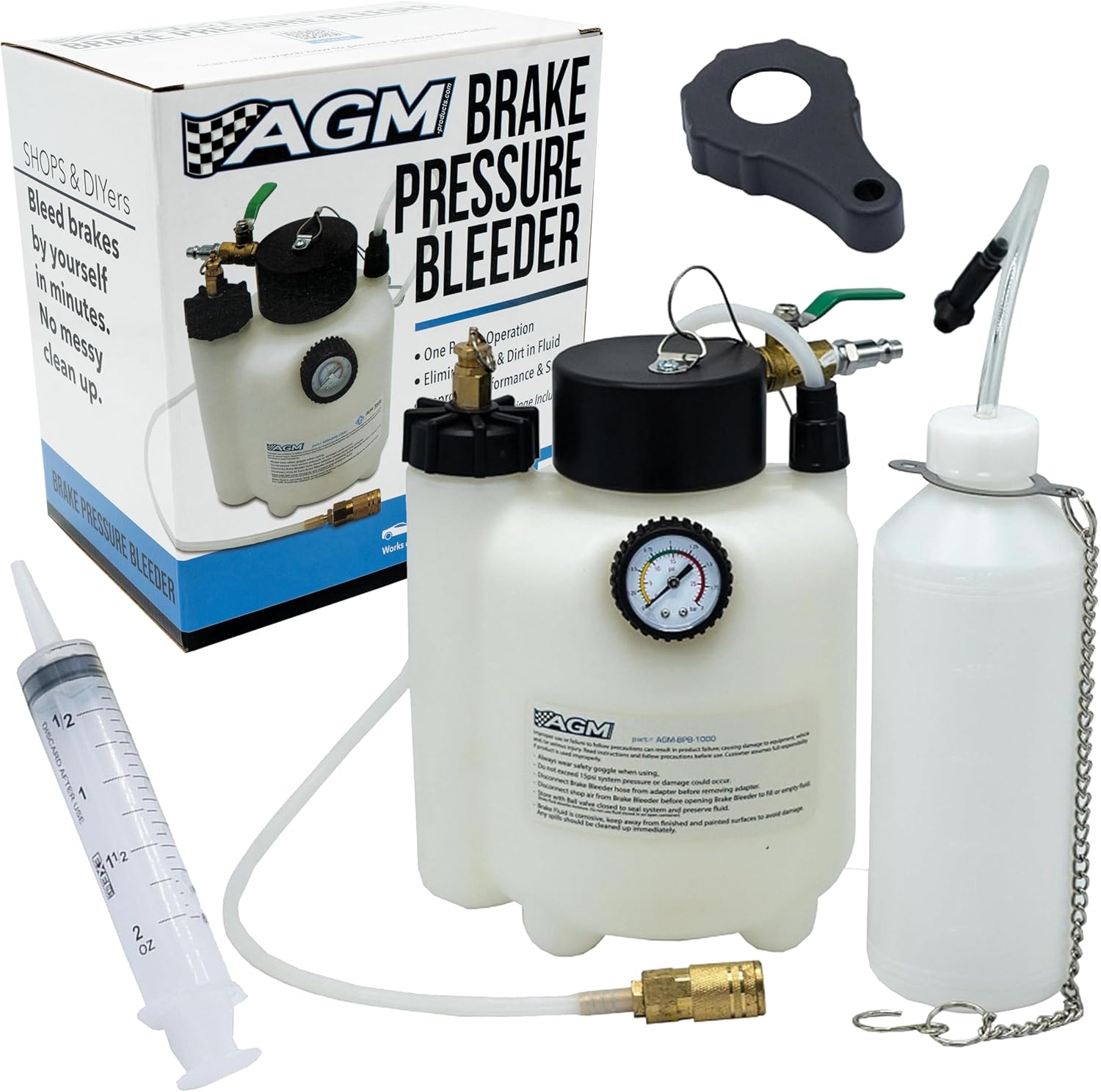 AGM Brake Pressure Bleeder Kit 3L with 1L Catch Bottle, Air Compressor Compatible, ABS & Traction Control, One-Person Use