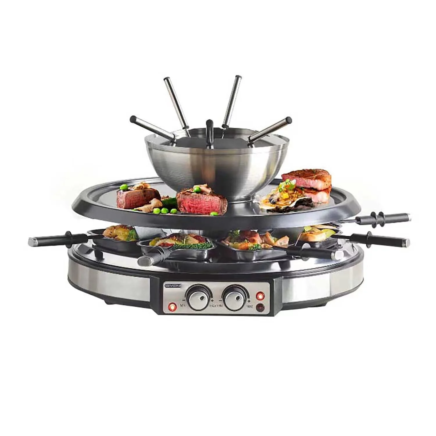 Electric Fondue Pot Sets with Barbecue Grill, 600ml Fondue Pot with 8 Forks