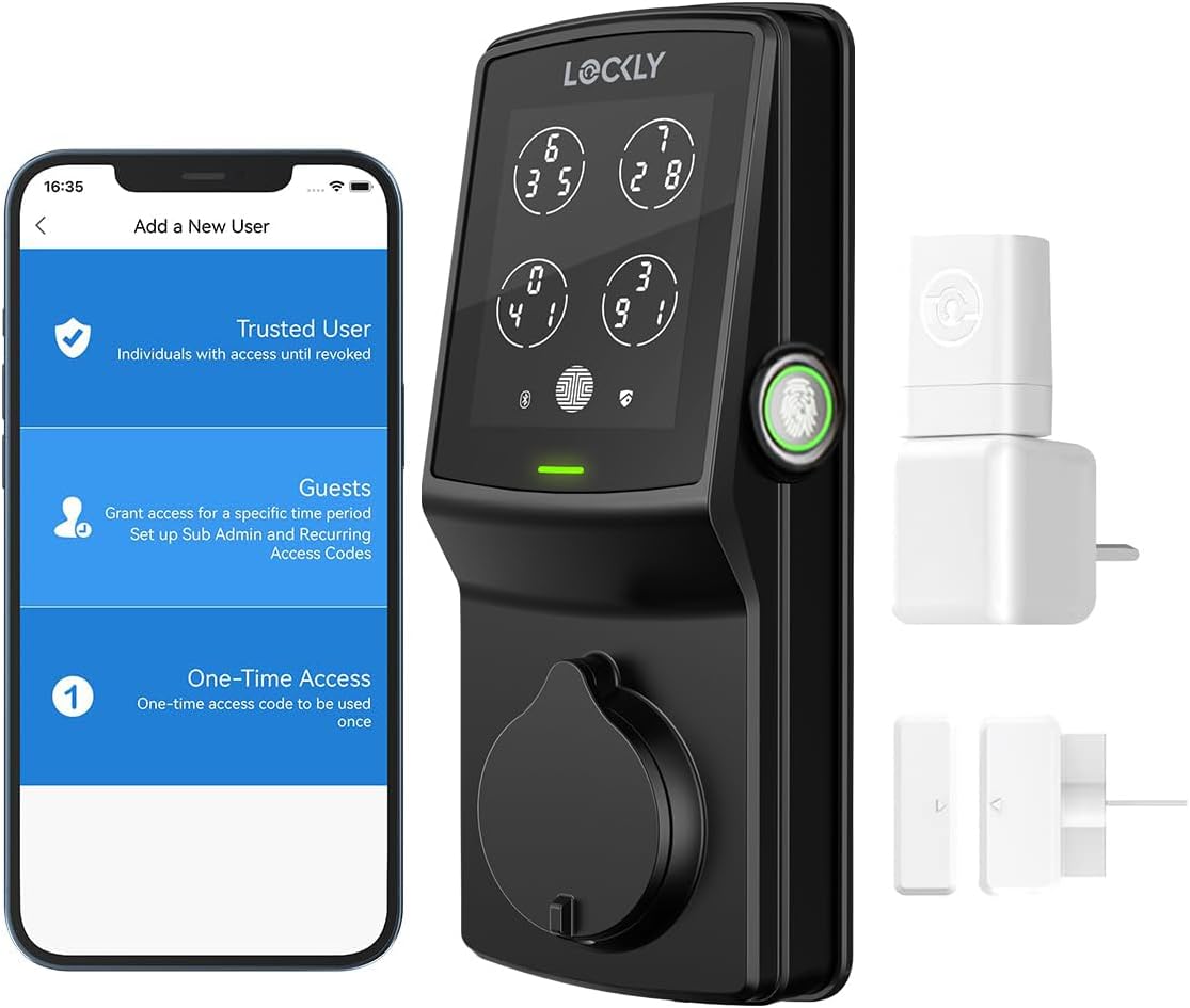 Lockly Smart Door Lock – Keyless Entry with Biometric Fingerprint, Voice Control, Matte Black, Latch Edition, Wi-Fi & Bluetooth Enabled