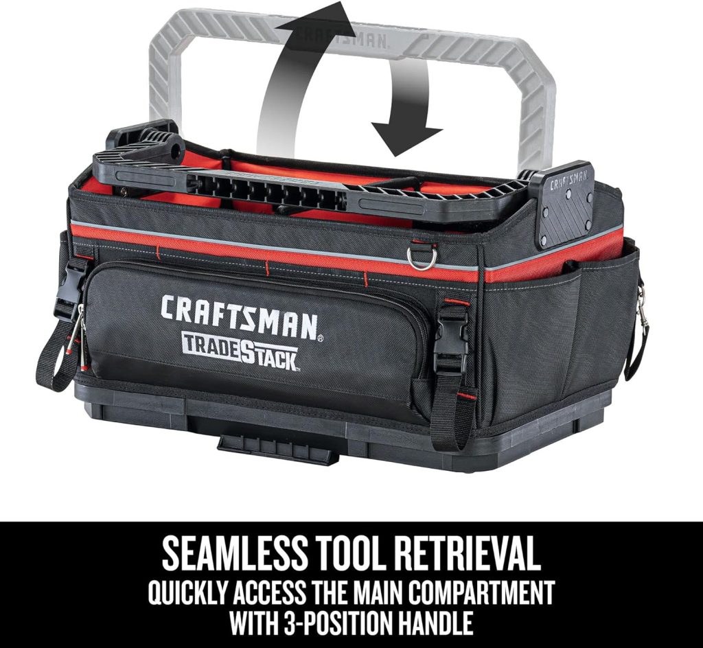 CRAFTSMAN TRADESTACK System Tool Bag, Waterproof, 1680D Fabric, 57 Pockets, Open Mouth Tote, CMST21451