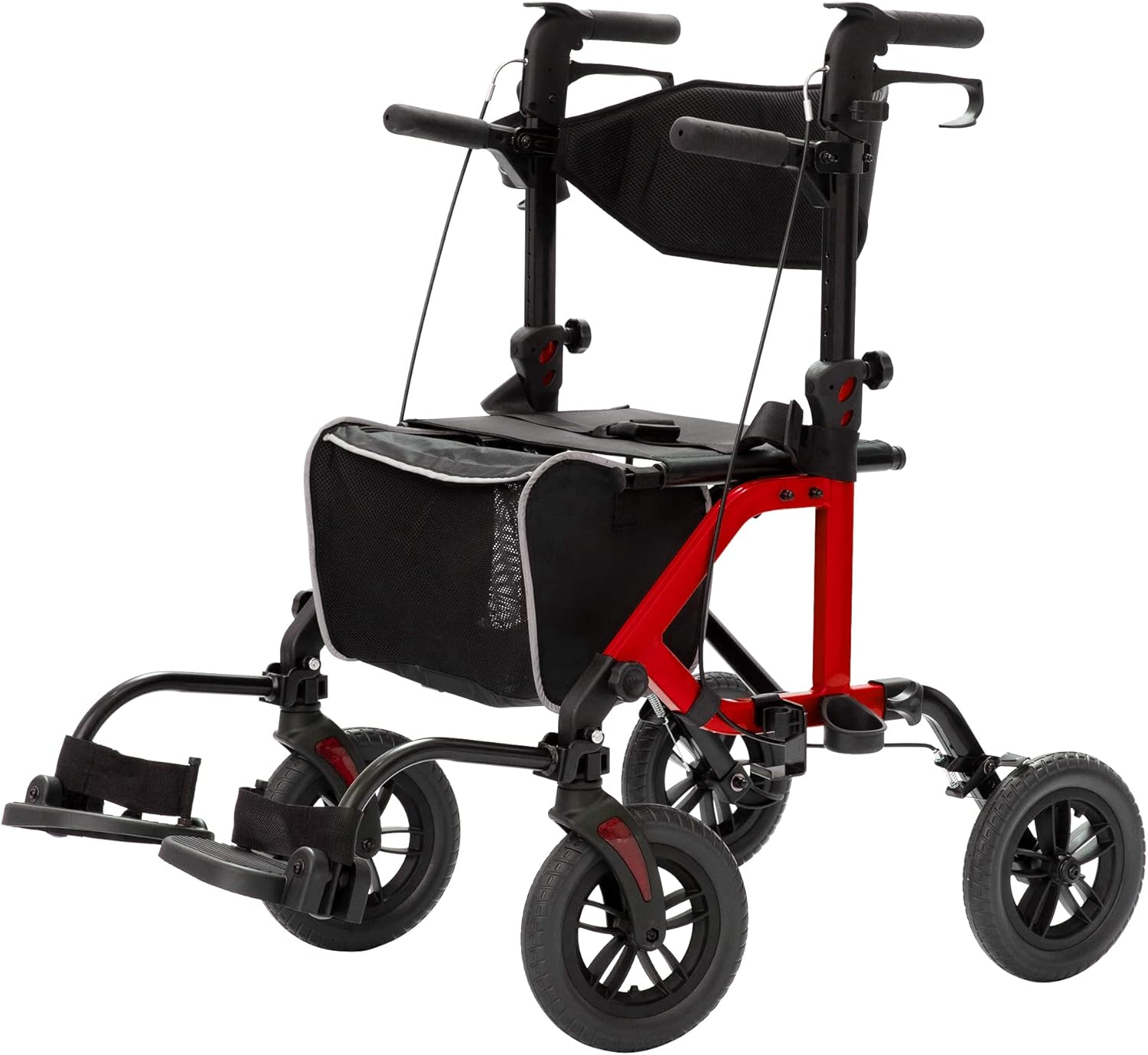 Blue All-Terrain 2-in-1 Rollator Walker & Transport Chair with 10” Non-Pneumatic Wheels, Folding Design, Reversible Backrest & Detachable Footrests for Seniors