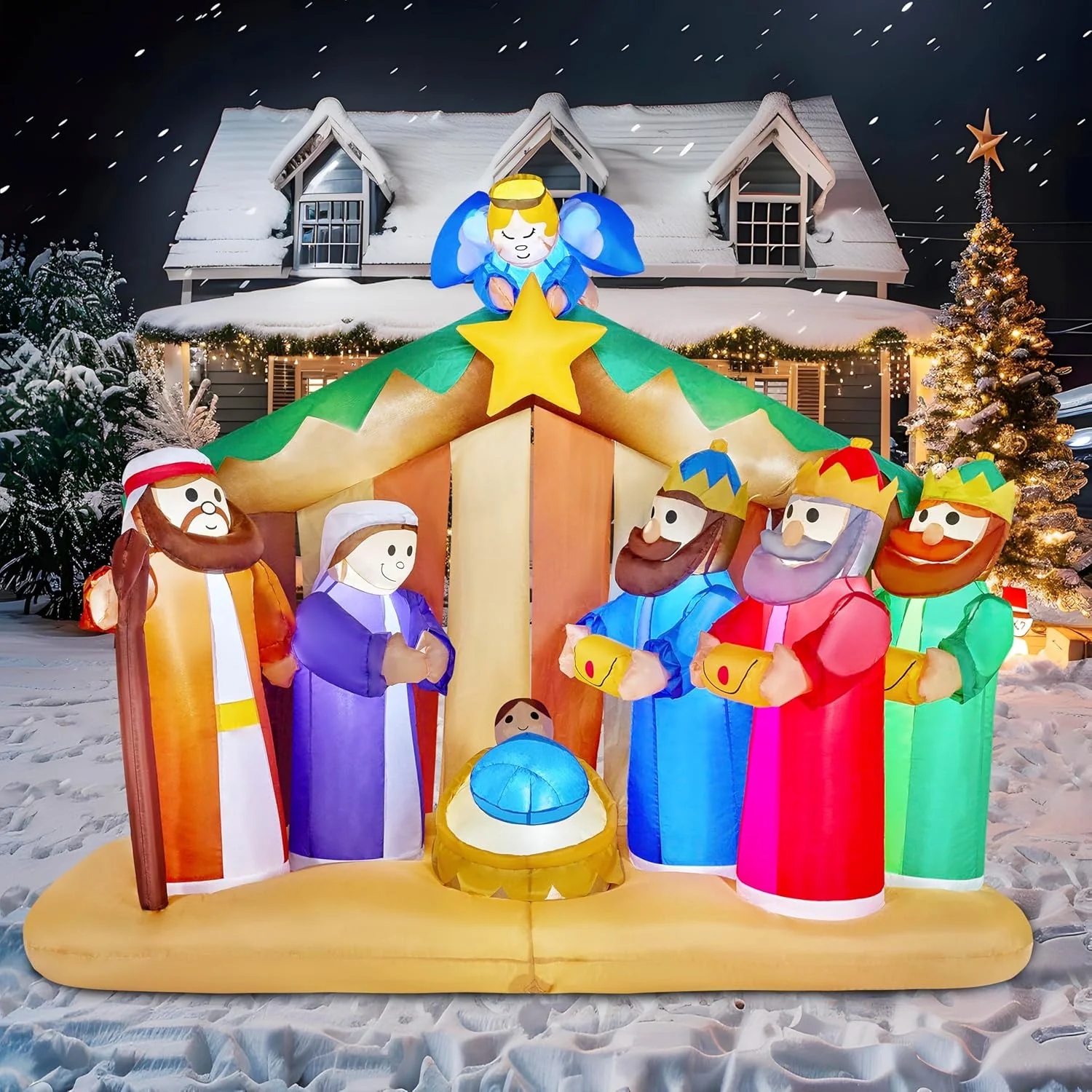 Joiedomi 6.5 ft Christmas Inflatable Nativity Scene with Angels with Build-in LEDs Blow Up Inflatables for Christmas Party Indoor, Outdoor, Yard, Garden, Lawn, Winter Décor
