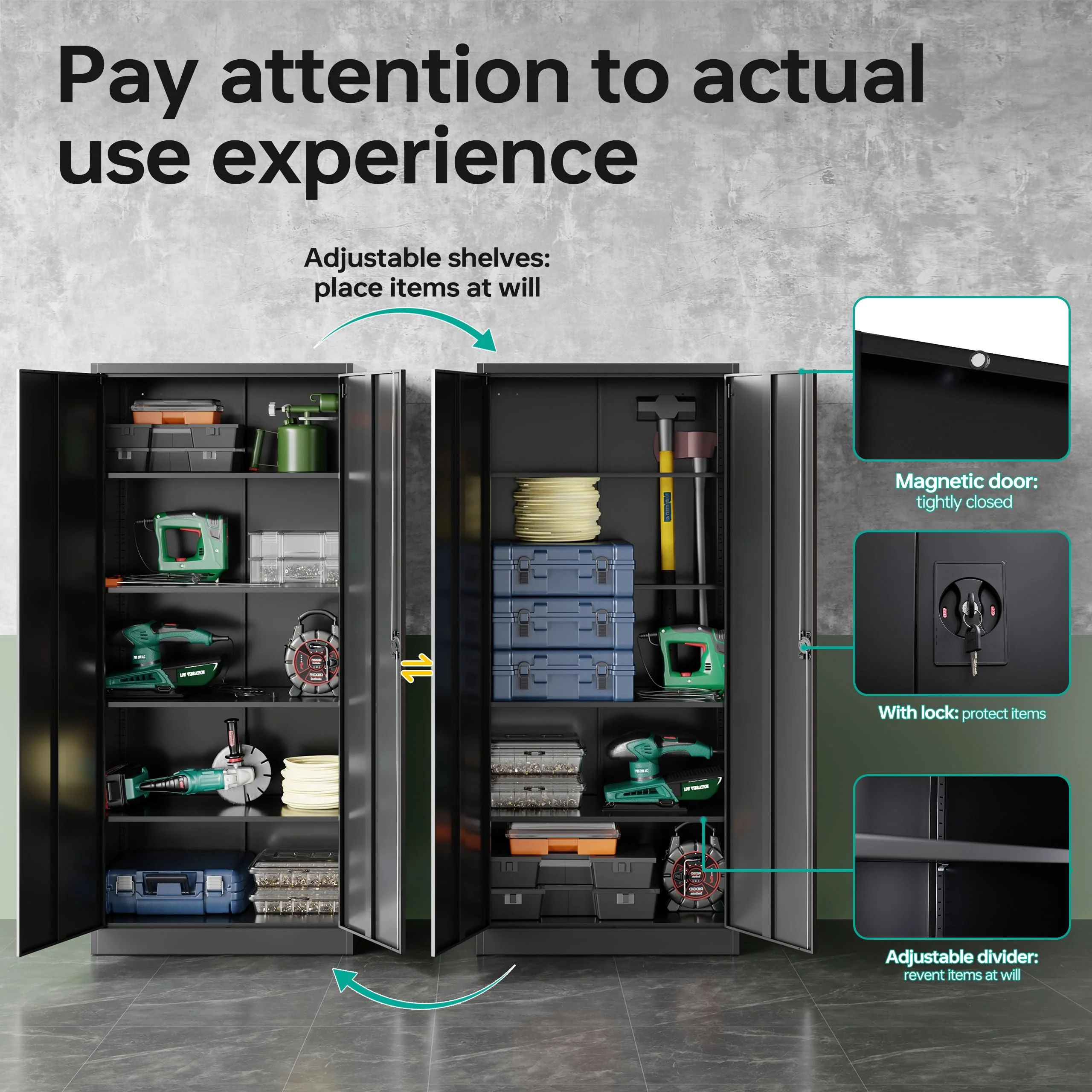 SISESOL Metal Garage Storage Cabinet with 2 Doors and 4 Adjustable Shelves 71