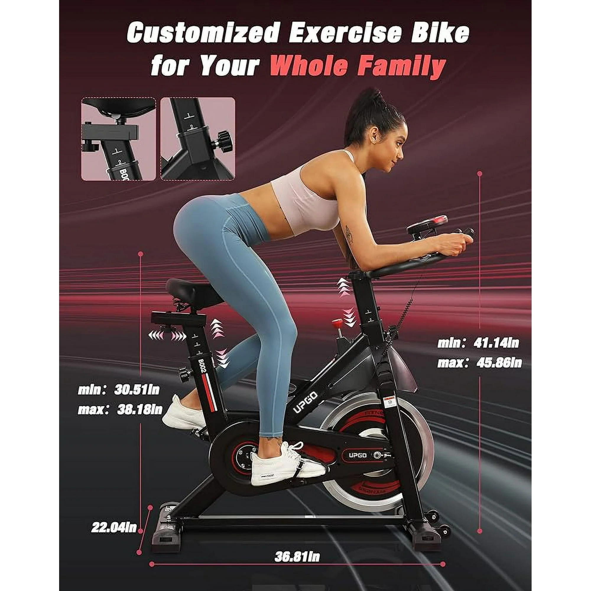 UPGO Exercise Bike-Stationary Indoor Cycling Bike for Home 330 Lbs Weight Capacity, Comfortable Seat Cushion and LCD Monitor