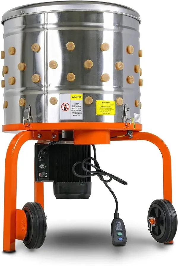 SuperHandy Chicken Plucker De-Feather Remover Poultry and Fowl Food Processor Electric Stainless Steel Heavy Duty 1HP 120VAC 280RPM GFCI Connector 92 Soft Fingers 20′′ Drum Diameter