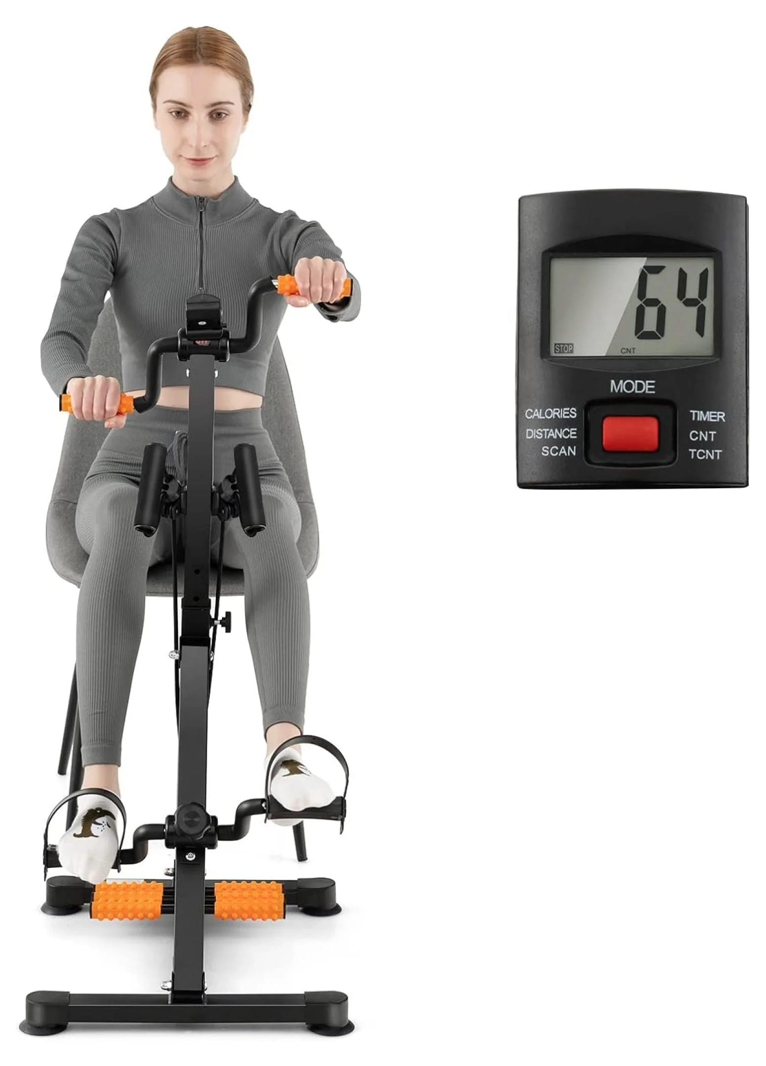 Pedal Exercise Bike for Seniors, Hand Arm Leg and Knee Fitness Machine with Massage, LCD Monitor, Adjustable Height and Length for Total Body, Home Exercise Equipment for Elderly