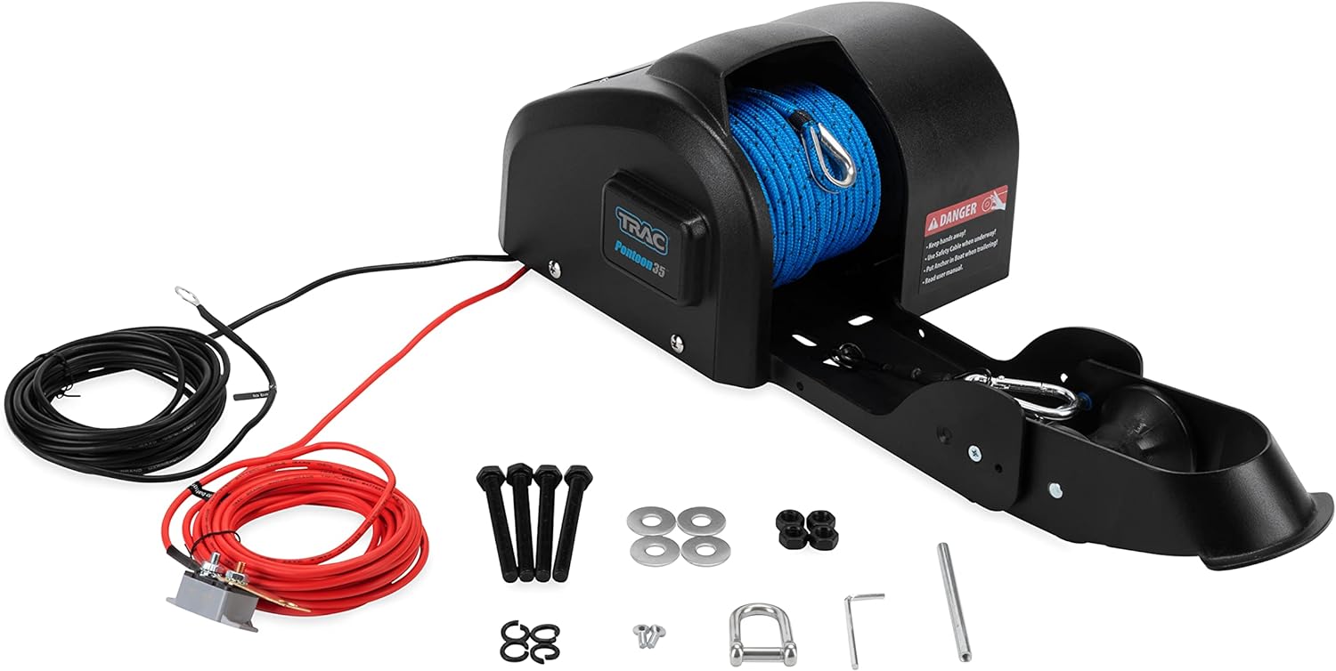 Outdoors Pontoon 35-G3 Electric Anchor Winch, 12V DC Steel Motor, 100ft Rope, 35lb Capacity