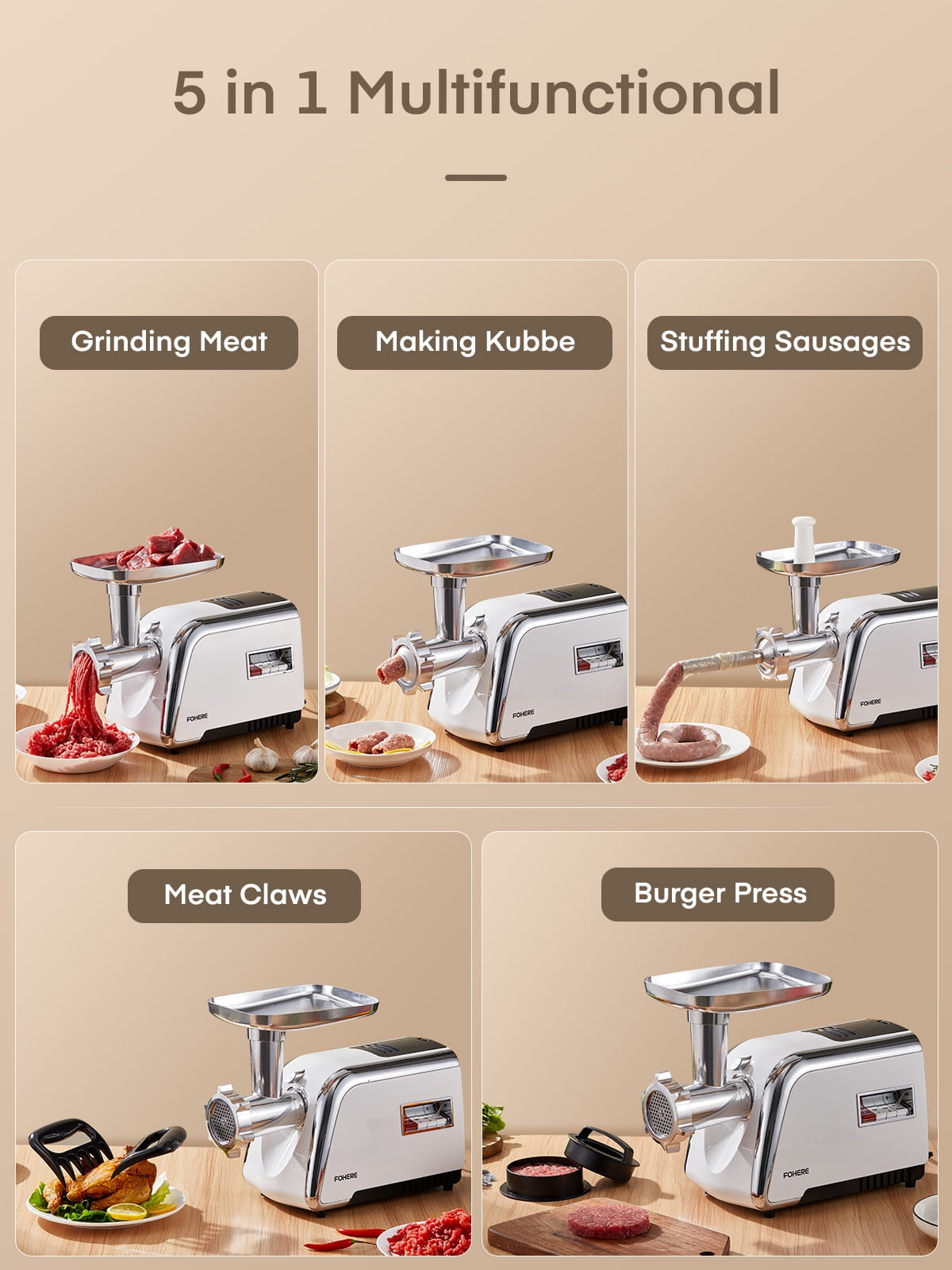 Electric Meat Grinder Heavy Duty, 3000W Max, Sausage Stuffer Maker with 4 Stainless steel Grinding Plates & 3 Blades, Storage Box