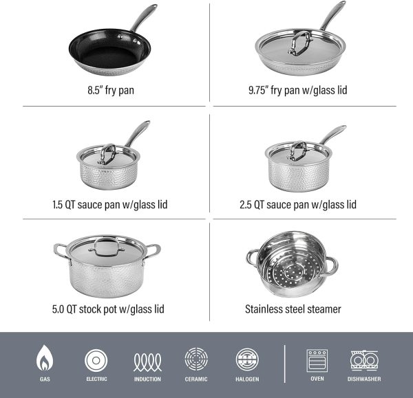 10 Pc Kitchen Pots and Pans Set Non Stick, Stainless Steel Cookware Set, Non Stick Pots and Pan Set, Kitchen Cookware Set, Pot and Pan Set, Dishwasher Safe